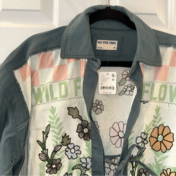 Free People Floral Embroidered Top - Green and Blue - Picture 4 of 7